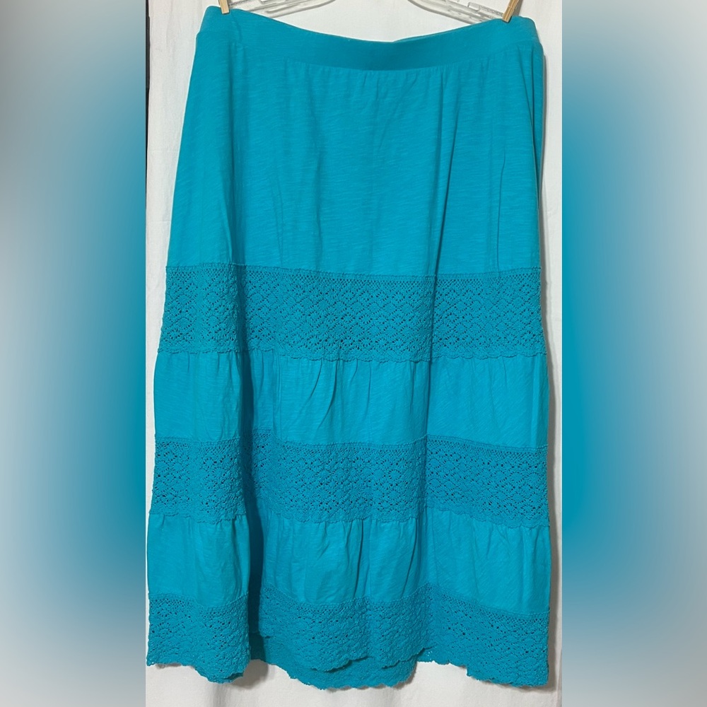Lane Bryant Maxi Skirt Women's Turquoise Blue Tiered Crochet Lace 22/24